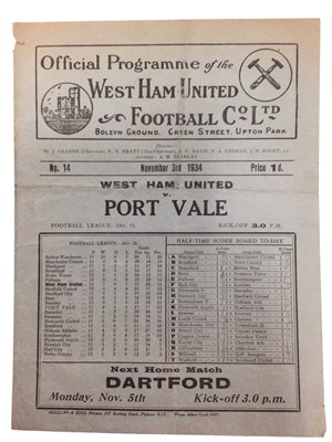 Lot 145 - West Ham v Port Vale November 3rd 1934 Football League Division II