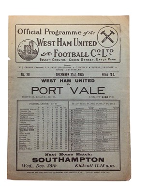 Lot 146 - West Ham v Port Vale December 21st 1935 Football League Division II