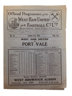 Lot 147 - West Ham v Port Vale January 21st 1933 Football League Division II
