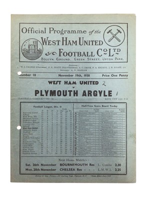 Lot 148 - West Ham v Plymouth Argyle November 19th 1938 Football League Division II