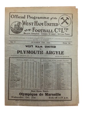 Lot 152 - West Ham v Plymouth Argyle October 17th 1936 Football League Division II