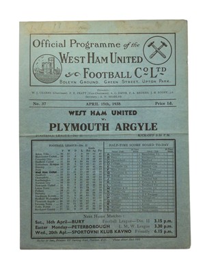 Lot 153 - West Ham v Plymouth Argyle April 15th 1938 Football League Division II