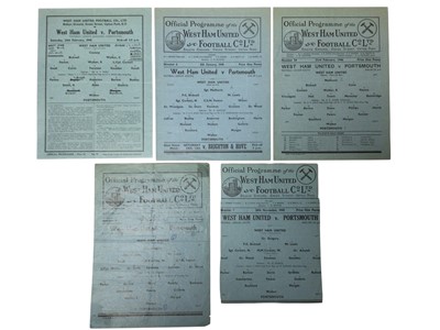 Lot 156 - West Ham v Portsmouth 24th February 1940 Football League Regional Competition, 28th November 1942, 27th November 1943, 6th January 1945, 23rd February 1946, all Football League South (5)