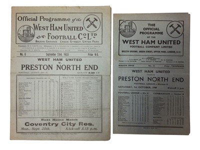 Lot 157 - West Ham v Preston North End September 23rd 1933, 1st October 1949, both Football League Division II (2)
