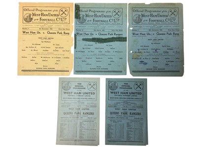 Lot 158 - West Ham v Queens Park Rangers 6th November 1943, 10th March 1945, 30th December 1944, all Football League South, 19th March 1949, 4th February 1950, both Football League Division 2 (5)