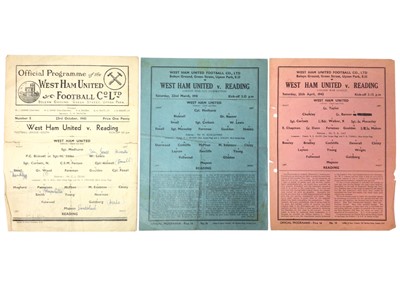Lot 159 - West Ham v Reading 22nd March 1941 London War Cup Competition, 25th April 1942 London War League, 23rd October 1943 Football League South (3)
