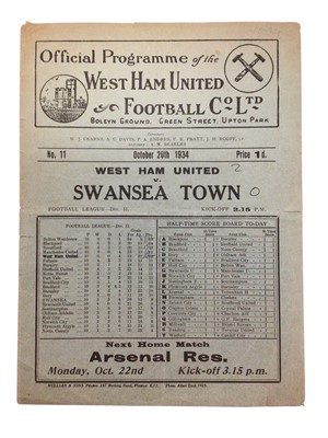 Lot 162 - West Ham v Swansea Town October 20th 1934 Football League Division II