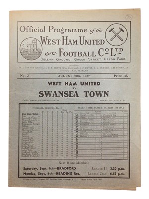Lot 165 - West Ham v Swansea Town August 30th 1937 Football League Division II