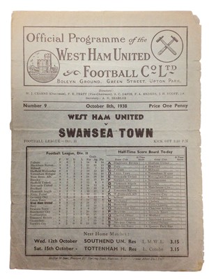 Lot 166 - West Ham v Swansea Town October 8th 1938 Football League Division II