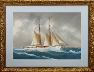 Lot 1003 - Louis Papaluca (1890-1934) pair of gouache works on paper - The British Yacht 'Halcyon' at Sea, both signed and titled, 44cm x 64cm, in glazed gilt frames