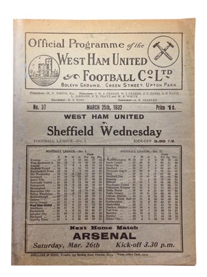 Lot 179 - West Ham v Sheffield Wednesday March 25th 1932 Football League Division I