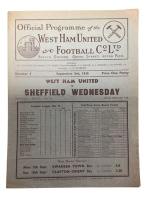 Lot 181 - West Ham v Sheffield Wednesday September 3rd 1938 Football League Division II