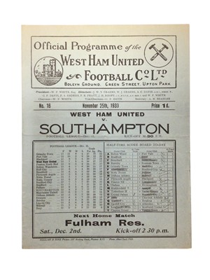 Lot 183 - West Ham v Southampton November 25th 1933 Football League Division II