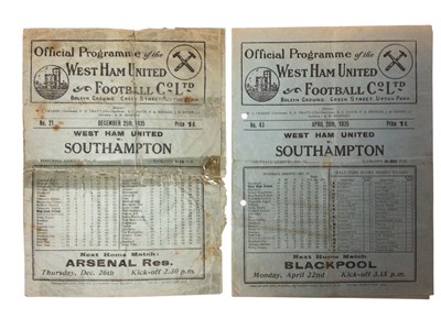 Lot West Ham v Southampton April 20th 1935 Football League Division 2, December 25th 1935 Football League Division II (2)