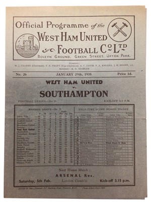 Lot 186 - West Ham v Southampton January 29th 1938 Football League Division II