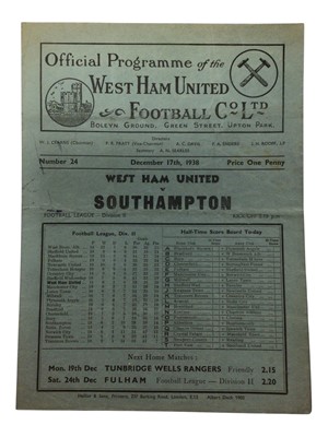 Lot 187 - West Ham v Southampton December 17th 1938 Football League Division II