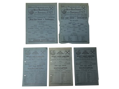 Lot 189 - West Ham v Southampton 3rd November 1945 Football League South, 12th April 1947, 13th September 1947, 13th November 1948, 5th September 1949, all Football League Division II