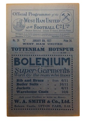 Lot 190 - West Ham v Tottenham Hotspur January 8th 1927 FA Cup Third Round