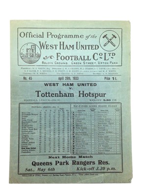 Lot 192 - West Ham v Tottenham Hotspur November 9th 1935 Football League Division II