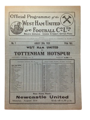 Lot 193 - West Ham v Tottenham Hotspur August 29th 1936 Football League Division II