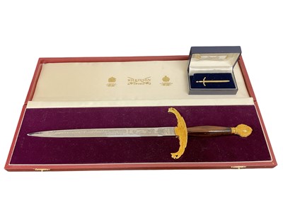 Lot 938 - Wilkinson Sword commemorative 1945 50th Anniversary dagger in case with matching stickpin