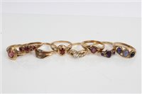 Lot 3269 - Eight gold / yellow metal gem set dress rings