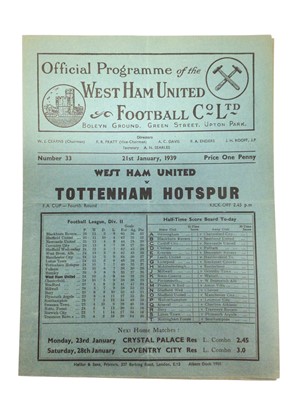 Lot 195 - West Ham v Tottenham Hotspur 21st January 1939 FA Cup 4th Round