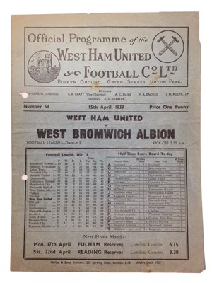 Lot 201 - West Ham v West Bromwich Albion 15th April 1939 Football League Division II
