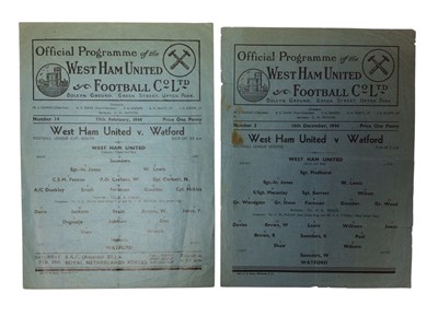 Lot 203 - West Ham v Watford 14th April 1941 South Regional League, 24th October 1942, 6th March 1943, 19th February 1944, Football League Cup South, 25th November 1939 Football League Regional Competitio...