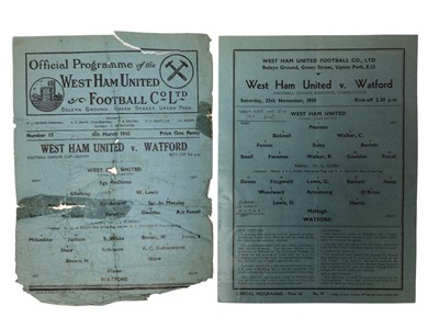Lot 203 - West Ham v Watford 14th April 1941 South Regional League, 24th October 1942, 6th March 1943, 19th February 1944, Football League Cup South, 25th November 1939 Football League Regional Competitio...