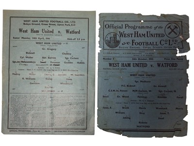 Lot 203 - West Ham v Watford 14th April 1941 South Regional League, 24th October 1942, 6th March 1943, 19th February 1944, Football League Cup South, 25th November 1939 Football League Regional Competitio...