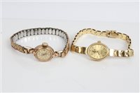 Lot 3270 - Ladies' gold (14k) cased wristWatches on gold...