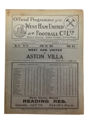 Lot 205 - West Ham v Aston Villa April 6th 1928 Football League Division I