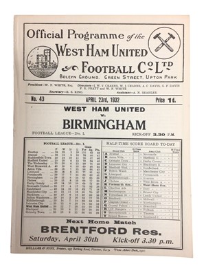 Lot 207 - West Ham v Birmingham April 23rd 1932 Football League Division I - Ex binder