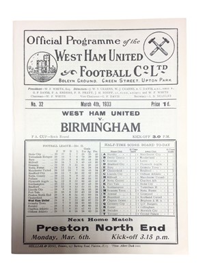 Lot 208 - West Ham v Birmingham March 4th 1933 FA Cup Sixth Round - Ex binder