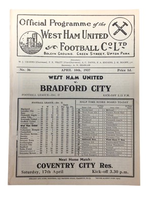 Lot 213 - West Ham v Bradford City April 10th 1937 Football League Division II - Ex binder