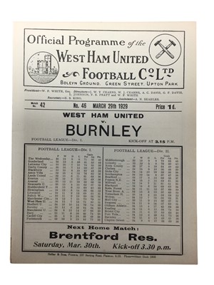 Lot 214 - West Ham v Burnley March 29th 1929 Football League Division I - Ex binder