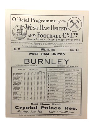 Lot 215 - West Ham v Burnley April 5th 1930 Football League Division I - Ex binder