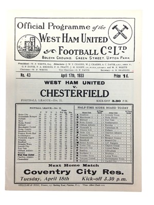 Lot 220 - West Ham v Chesterfield April 17th 1933 Football League Division II - Ex binder