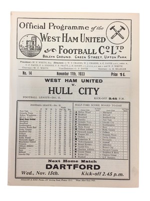 Lot 226 - West Ham v Hull City November 11th 1933 Football League Division II - Ex binder