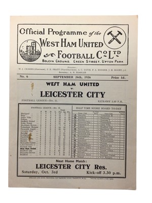 Lot 230 - West Ham v Leicester City September 26th 1936 Football League Division II - Ex binder