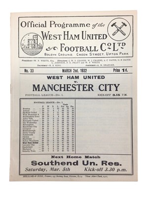 Lot West Ham v Manchester City March 2nd 1932 Football League Division I - Ex binder
