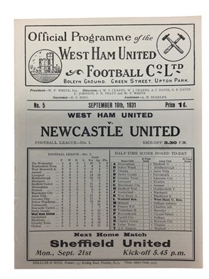 Lot 238 - West Ham v Newcastle United September 19th 1931 Football League Division I - Ex binder