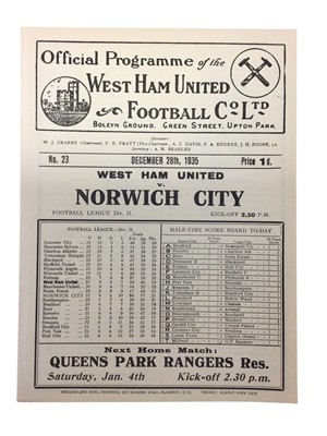 Lot 241 - West Ham v Norwich City December 28th 1935 Football League Division II - Ex binder