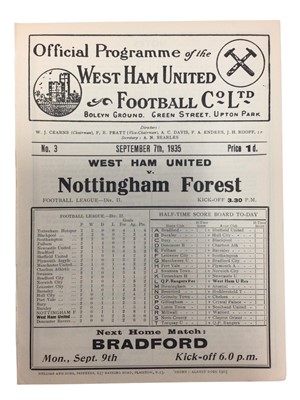 Lot 243 - West Ham v Nottingham Forest September 7th 1935 Football League Division II - Ex binder