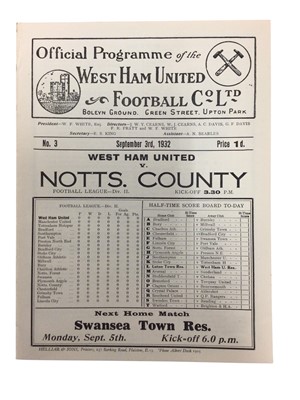 Lot 244 - West Ham v Notts. County September 3rd 1932 Football League Division II - Ex binder