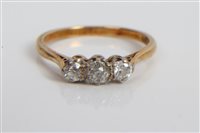 Lot 3275 - Diamond three stone ring with three old cut...