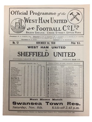 Lot West Ham v Sheffield United November 1st 1930 Football League Division I - Ex binder