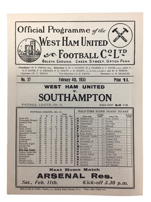 Lot 251 - West Ham v Southampton February 4th 1933 Football League Division II - Ex binder