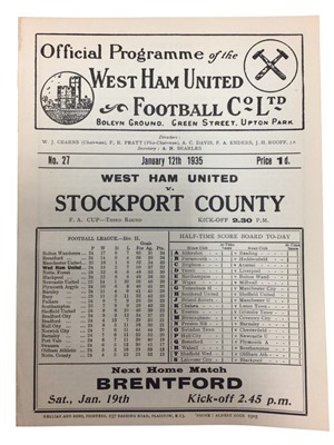 Lot 252 - West Ham v Stockport County January 12th 1935 FA Cup Third Round - Ex binder